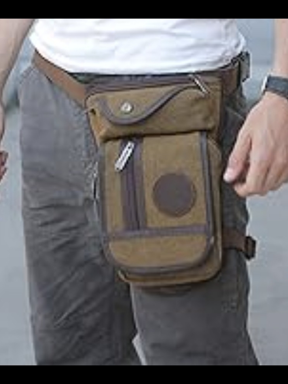 AOLAILUD X 30 Multi-purpose Leg Side & Shoulder Bag. Brown. Unisex Canavas 6x11"